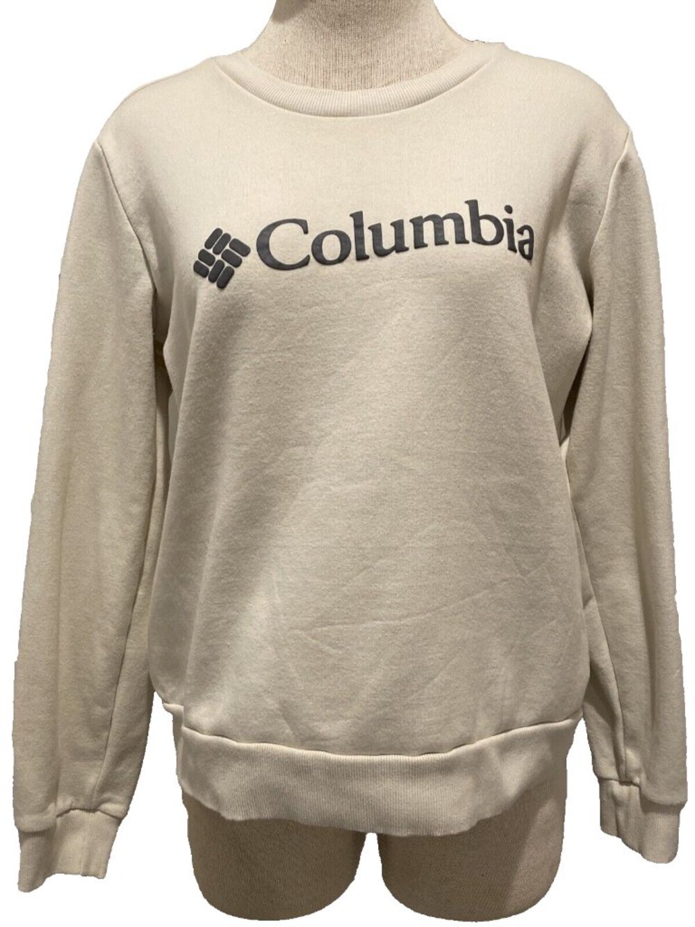 Columbia Sweatshirt Womens Size Large Graphic Logo Front Cream Off White